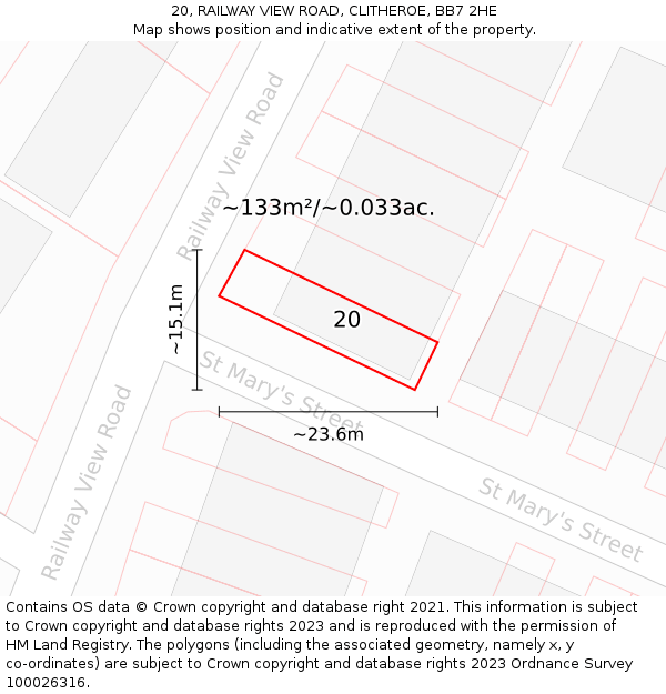 20, RAILWAY VIEW ROAD, CLITHEROE, BB7 2HE: Plot and title map