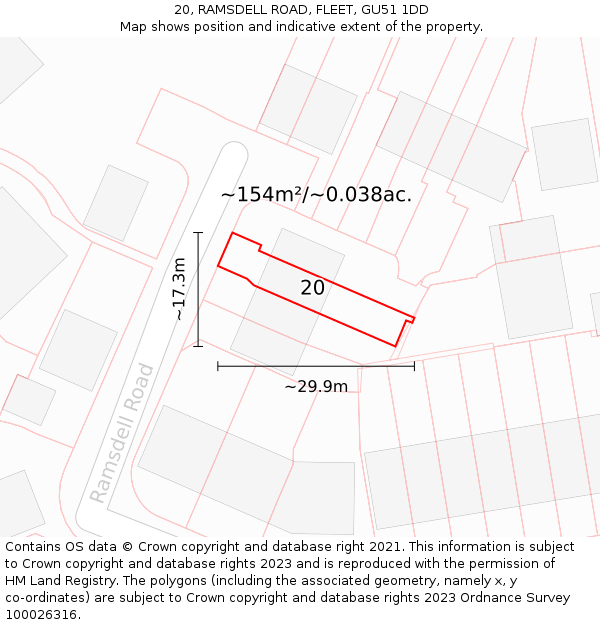 20, RAMSDELL ROAD, FLEET, GU51 1DD: Plot and title map