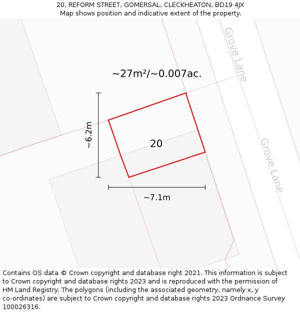 20, REFORM STREET, GOMERSAL, CLECKHEATON, BD19 4JX: Plot and title map