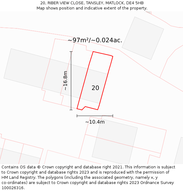 20, RIBER VIEW CLOSE, TANSLEY, MATLOCK, DE4 5HB: Plot and title map