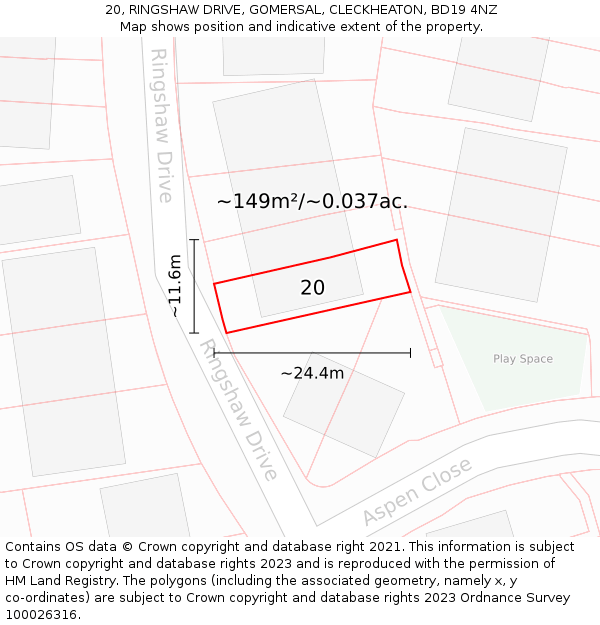 20, RINGSHAW DRIVE, GOMERSAL, CLECKHEATON, BD19 4NZ: Plot and title map