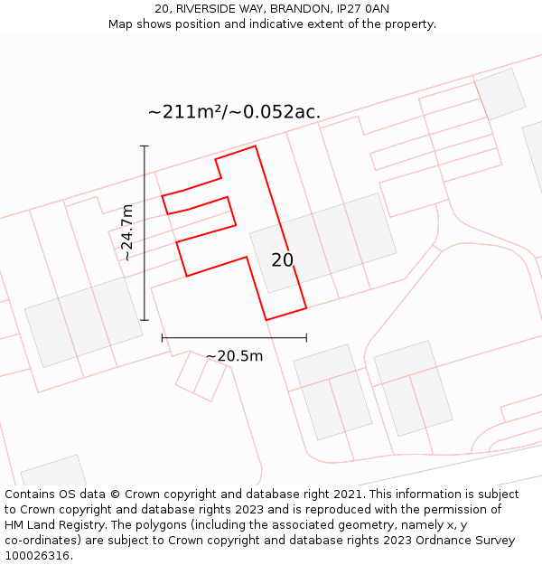 20, RIVERSIDE WAY, BRANDON, IP27 0AN: Plot and title map