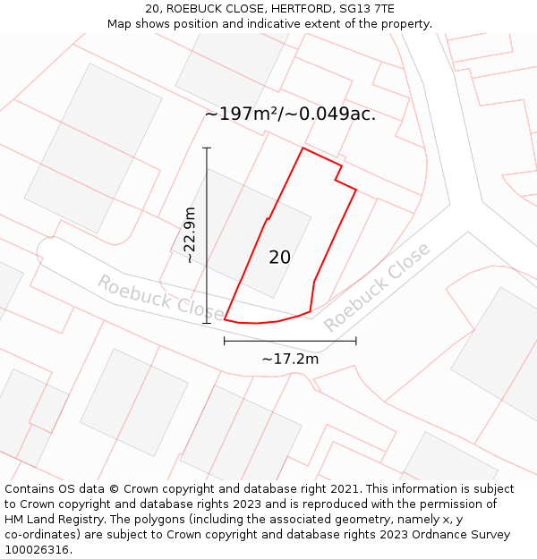 20, ROEBUCK CLOSE, HERTFORD, SG13 7TE: Plot and title map