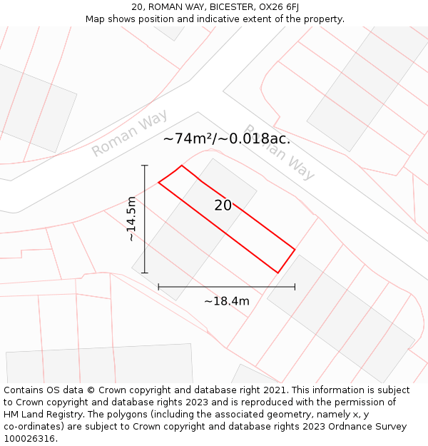 20, ROMAN WAY, BICESTER, OX26 6FJ: Plot and title map