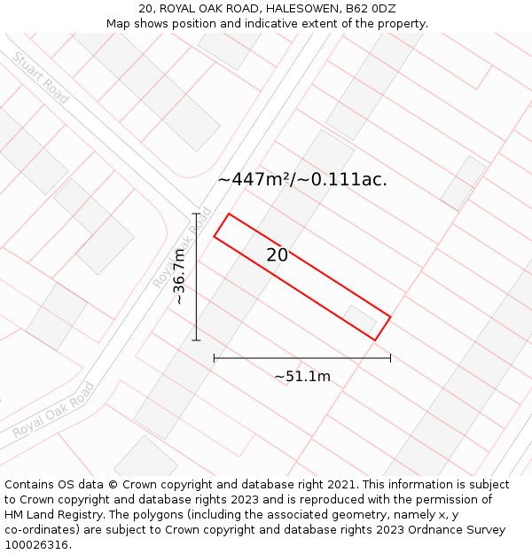 20, ROYAL OAK ROAD, HALESOWEN, B62 0DZ: Plot and title map