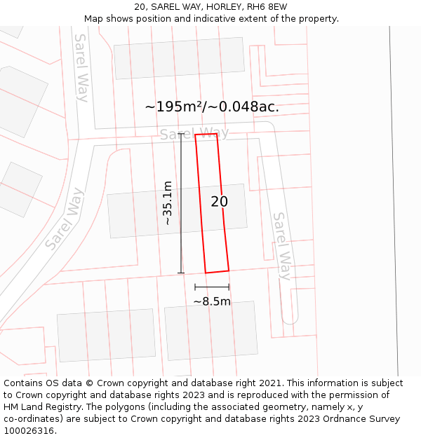 20, SAREL WAY, HORLEY, RH6 8EW: Plot and title map