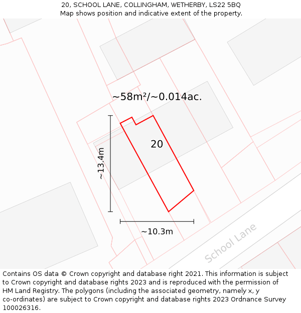 20, SCHOOL LANE, COLLINGHAM, WETHERBY, LS22 5BQ: Plot and title map
