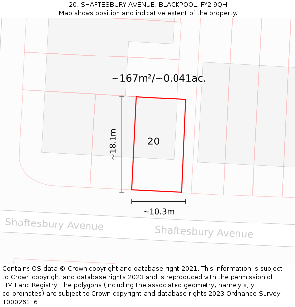 20, SHAFTESBURY AVENUE, BLACKPOOL, FY2 9QH: Plot and title map