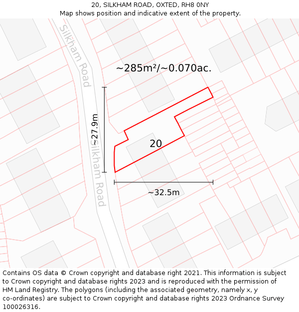 20, SILKHAM ROAD, OXTED, RH8 0NY: Plot and title map