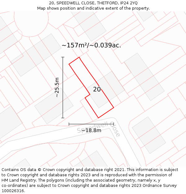 20, SPEEDWELL CLOSE, THETFORD, IP24 2YQ: Plot and title map