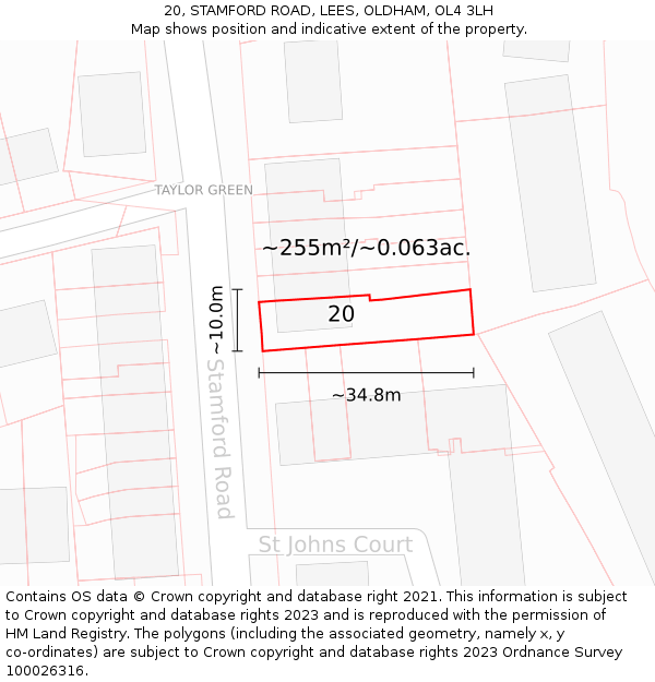 20, STAMFORD ROAD, LEES, OLDHAM, OL4 3LH: Plot and title map