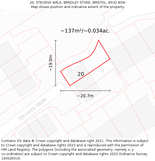 20, STEVENS WALK, BRADLEY STOKE, BRISTOL, BS32 8SW: Plot and title map