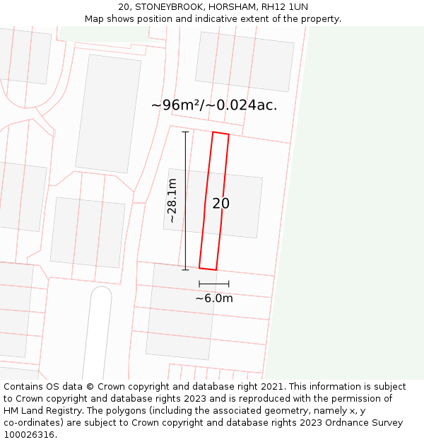 20, STONEYBROOK, HORSHAM, RH12 1UN: Plot and title map