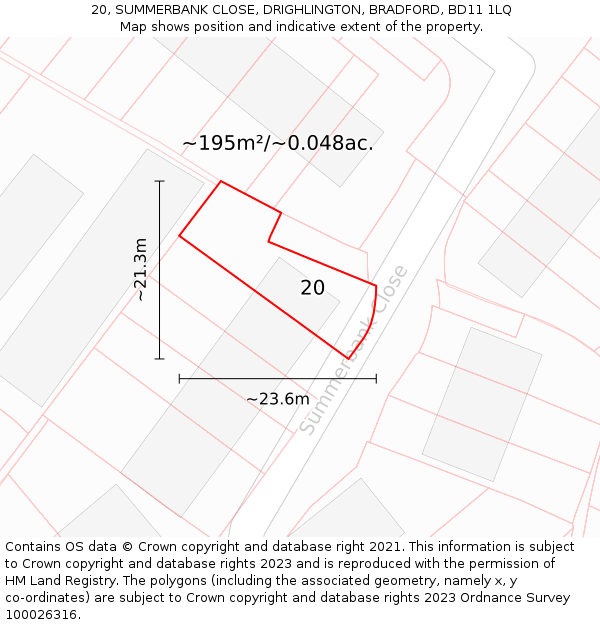 20, SUMMERBANK CLOSE, DRIGHLINGTON, BRADFORD, BD11 1LQ: Plot and title map