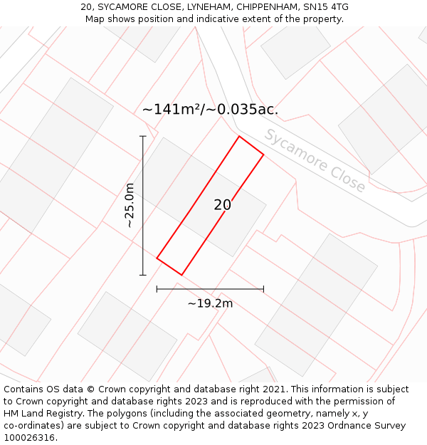 20, SYCAMORE CLOSE, LYNEHAM, CHIPPENHAM, SN15 4TG: Plot and title map