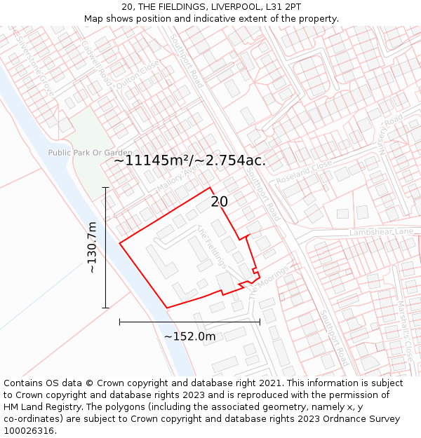 20, THE FIELDINGS, LIVERPOOL, L31 2PT: Plot and title map