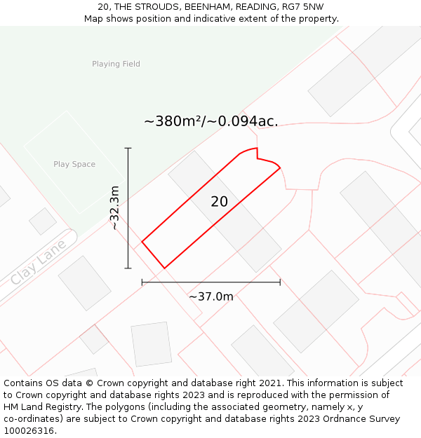 20, THE STROUDS, BEENHAM, READING, RG7 5NW: Plot and title map