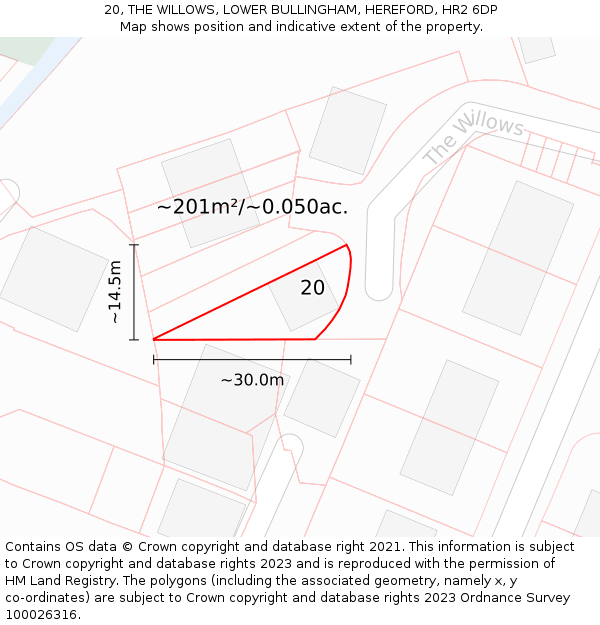 20, THE WILLOWS, LOWER BULLINGHAM, HEREFORD, HR2 6DP: Plot and title map
