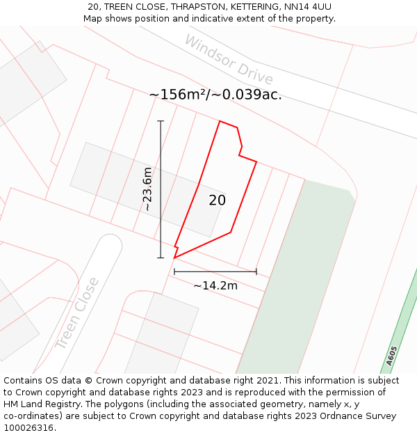 20, TREEN CLOSE, THRAPSTON, KETTERING, NN14 4UU: Plot and title map