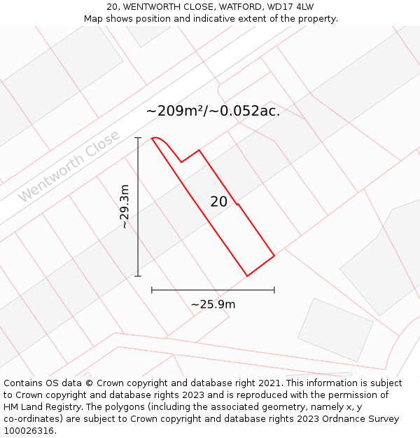 20, WENTWORTH CLOSE, WATFORD, WD17 4LW: Plot and title map