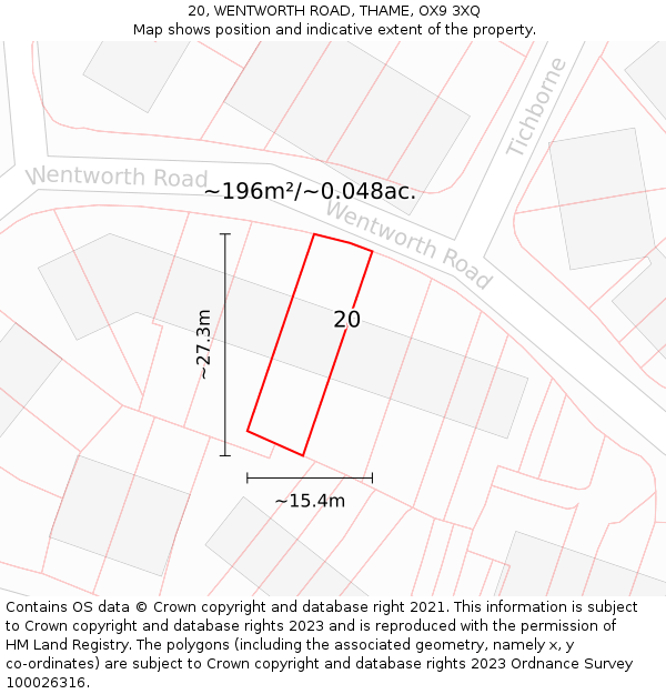 20, WENTWORTH ROAD, THAME, OX9 3XQ: Plot and title map