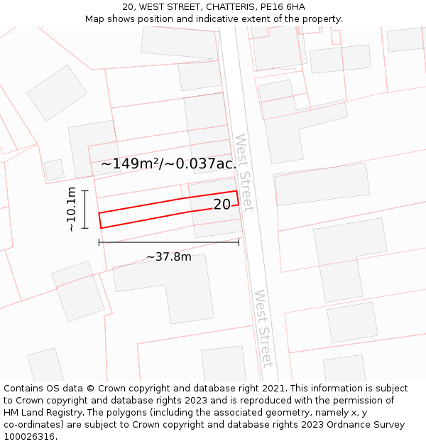 20, WEST STREET, CHATTERIS, PE16 6HA: Plot and title map
