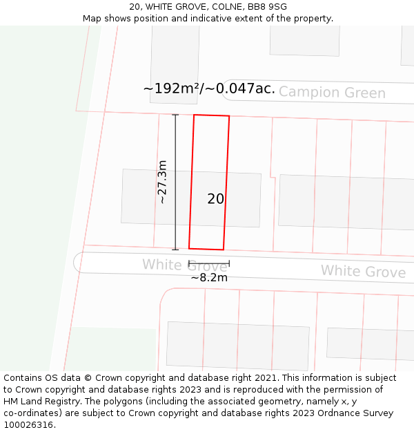 20, WHITE GROVE, COLNE, BB8 9SG: Plot and title map