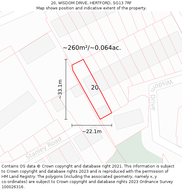 20, WISDOM DRIVE, HERTFORD, SG13 7RF: Plot and title map
