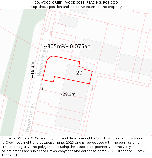 20, WOOD GREEN, WOODCOTE, READING, RG8 0QQ: Plot and title map