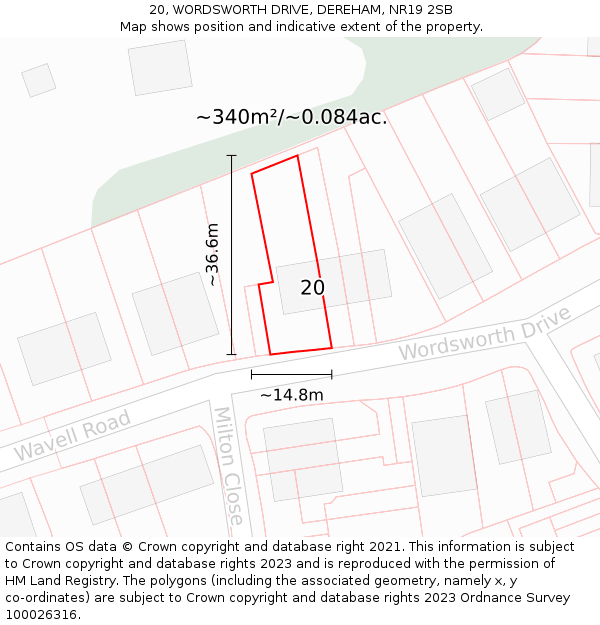 20, WORDSWORTH DRIVE, DEREHAM, NR19 2SB: Plot and title map