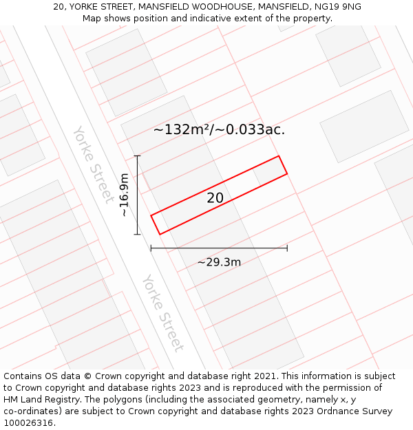 20, YORKE STREET, MANSFIELD WOODHOUSE, MANSFIELD, NG19 9NG: Plot and title map