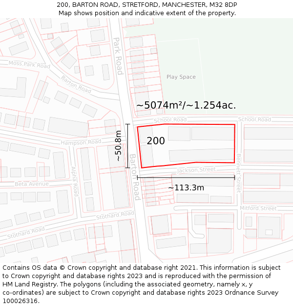 200, BARTON ROAD, STRETFORD, MANCHESTER, M32 8DP: Plot and title map