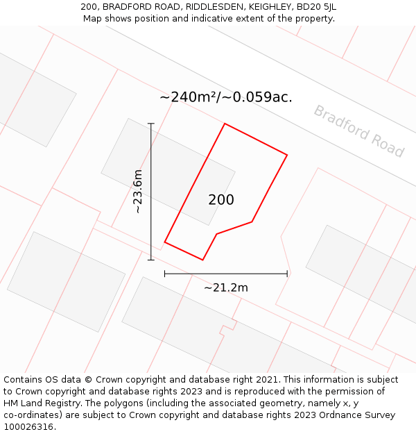 200, BRADFORD ROAD, RIDDLESDEN, KEIGHLEY, BD20 5JL: Plot and title map