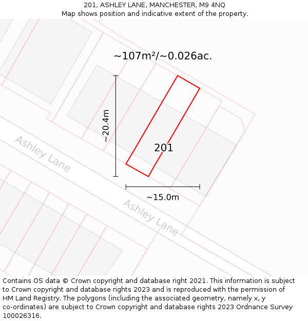 201, ASHLEY LANE, MANCHESTER, M9 4NQ: Plot and title map