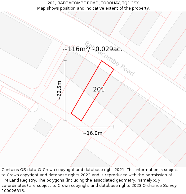 201, BABBACOMBE ROAD, TORQUAY, TQ1 3SX: Plot and title map