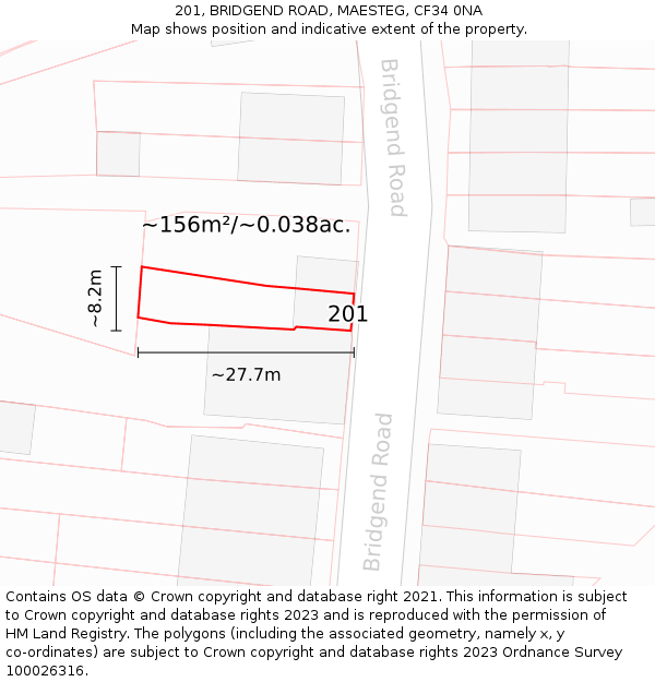 201, BRIDGEND ROAD, MAESTEG, CF34 0NA: Plot and title map