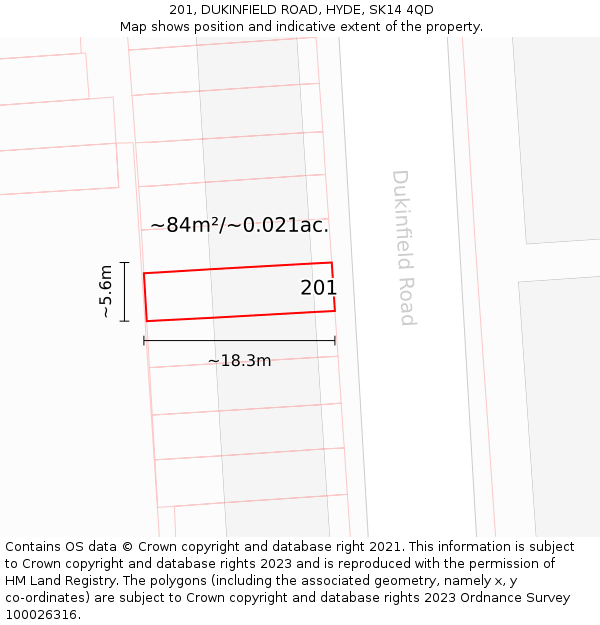 201, DUKINFIELD ROAD, HYDE, SK14 4QD: Plot and title map