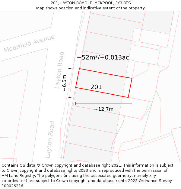 201, LAYTON ROAD, BLACKPOOL, FY3 8ES: Plot and title map