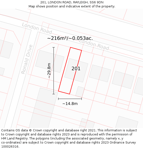 201, LONDON ROAD, RAYLEIGH, SS6 9DN: Plot and title map