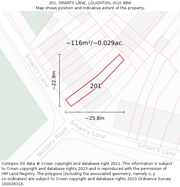 201, SMARTS LANE, LOUGHTON, IG10 4BW: Plot and title map