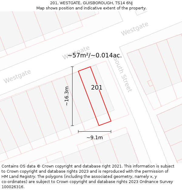 201, WESTGATE, GUISBOROUGH, TS14 6NJ: Plot and title map
