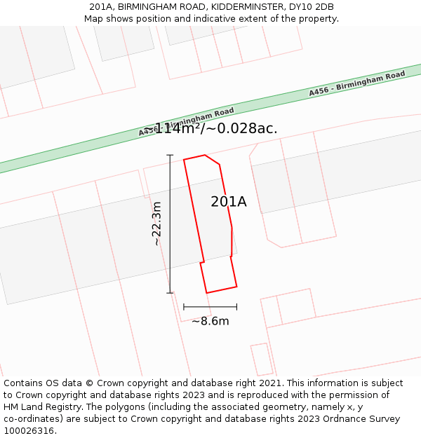 201A, BIRMINGHAM ROAD, KIDDERMINSTER, DY10 2DB: Plot and title map
