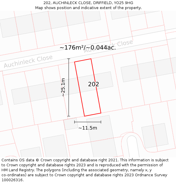 202, AUCHINLECK CLOSE, DRIFFIELD, YO25 9HG: Plot and title map