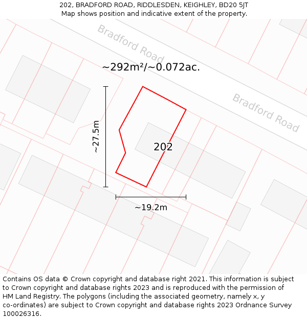 202, BRADFORD ROAD, RIDDLESDEN, KEIGHLEY, BD20 5JT: Plot and title map