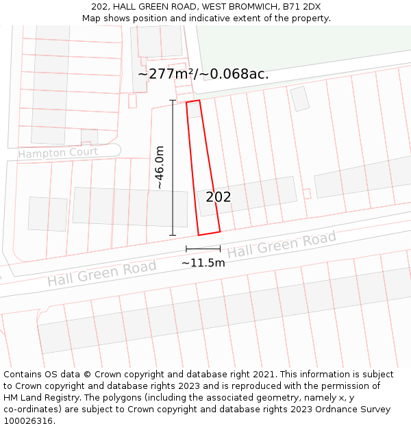 202, HALL GREEN ROAD, WEST BROMWICH, B71 2DX: Plot and title map