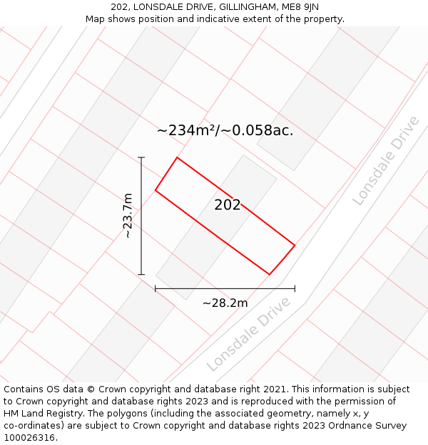 202, LONSDALE DRIVE, GILLINGHAM, ME8 9JN: Plot and title map