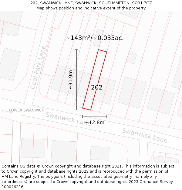 202, SWANWICK LANE, SWANWICK, SOUTHAMPTON, SO31 7GZ: Plot and title map