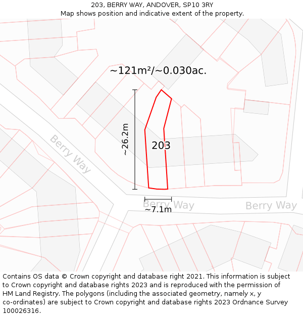 203, BERRY WAY, ANDOVER, SP10 3RY: Plot and title map