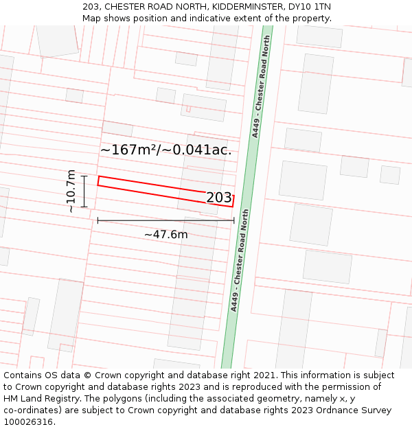 203, CHESTER ROAD NORTH, KIDDERMINSTER, DY10 1TN: Plot and title map