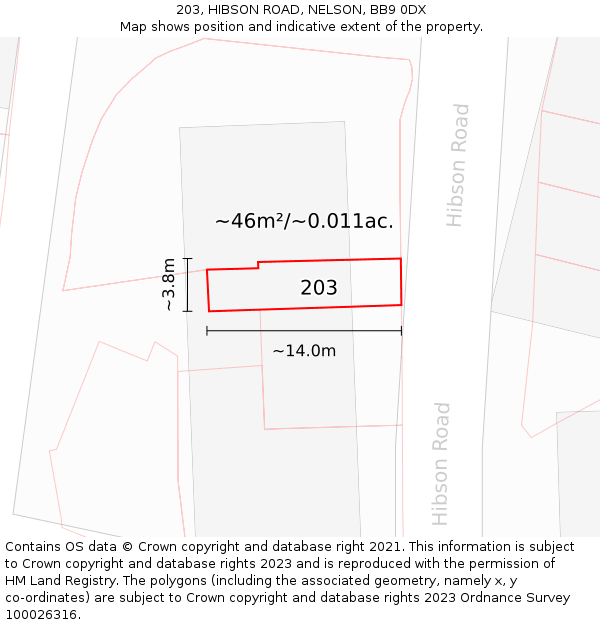 203, HIBSON ROAD, NELSON, BB9 0DX: Plot and title map
